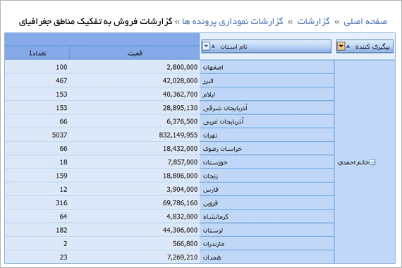 گزارشات فروش به تفکیک منطقه جغرافیایی در نرم افزار فروش فرادیس