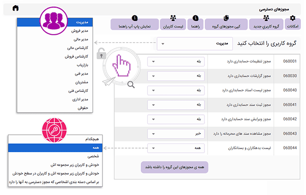 accounting-software-access-permissions امنیت نرم افزار حسابداری آنلاین فرادیس